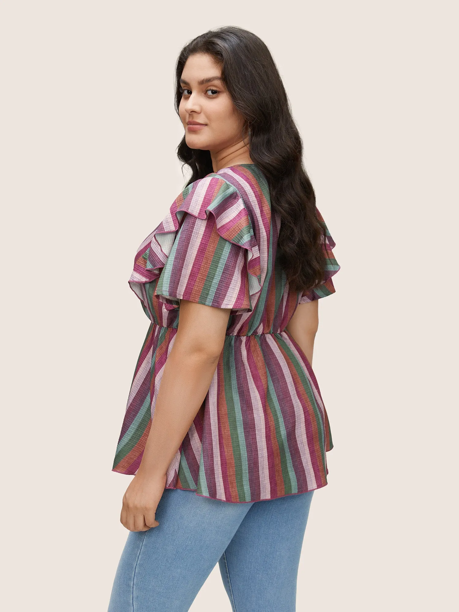 Striped Wrap Ruffle Layered Sleeve Blouse sold by Bloomchic product image thumbnail 4
