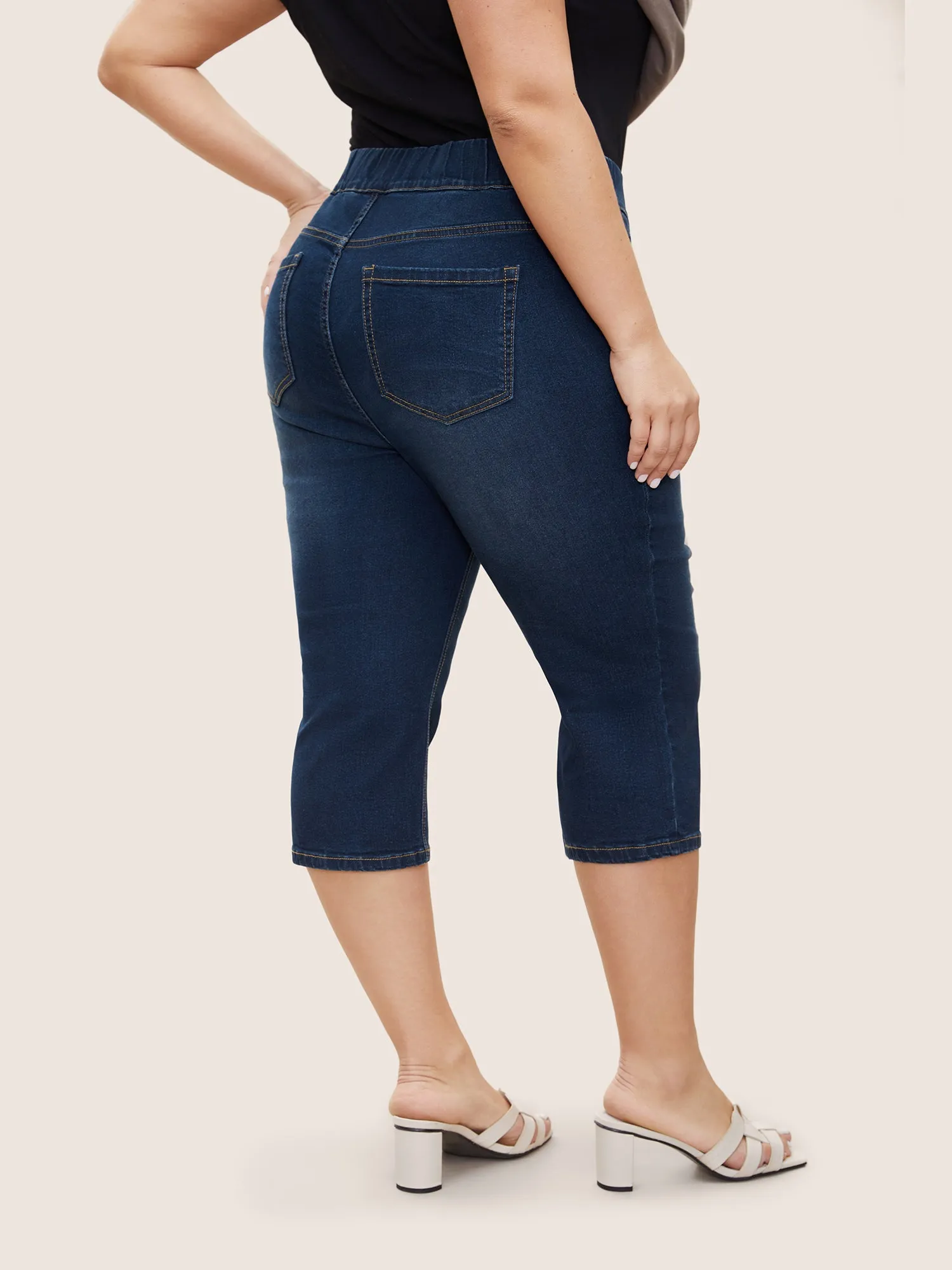 Elastic Waist Straight Leg Cropped Denim Shorts sold by Bloomchic product image thumbnail 3