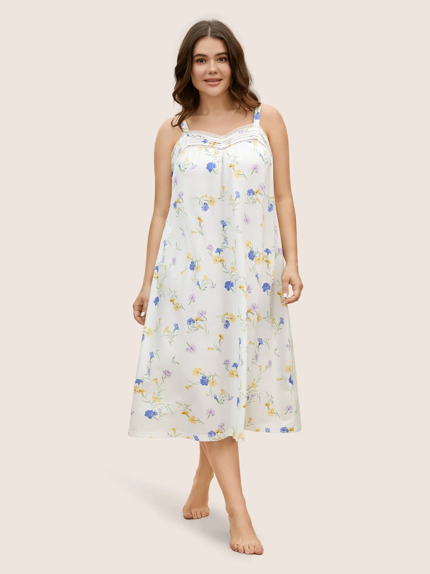 Floral Print Guipure Lace Pleated Sleep Dress sold by Bloomchic