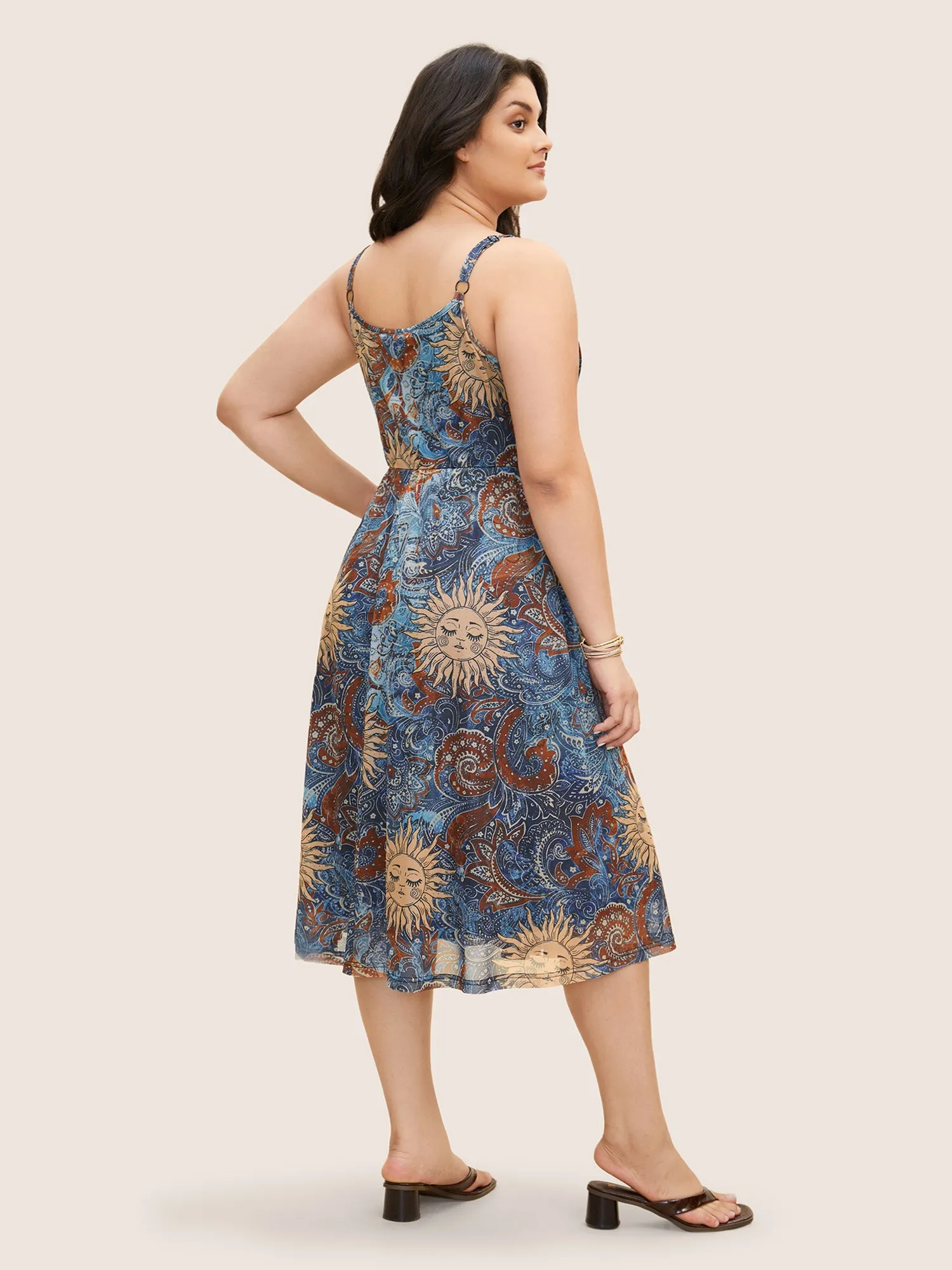 Sun Face Print Split Side Adjustable Straps Dress sold by Bloomchic product image thumbnail 3