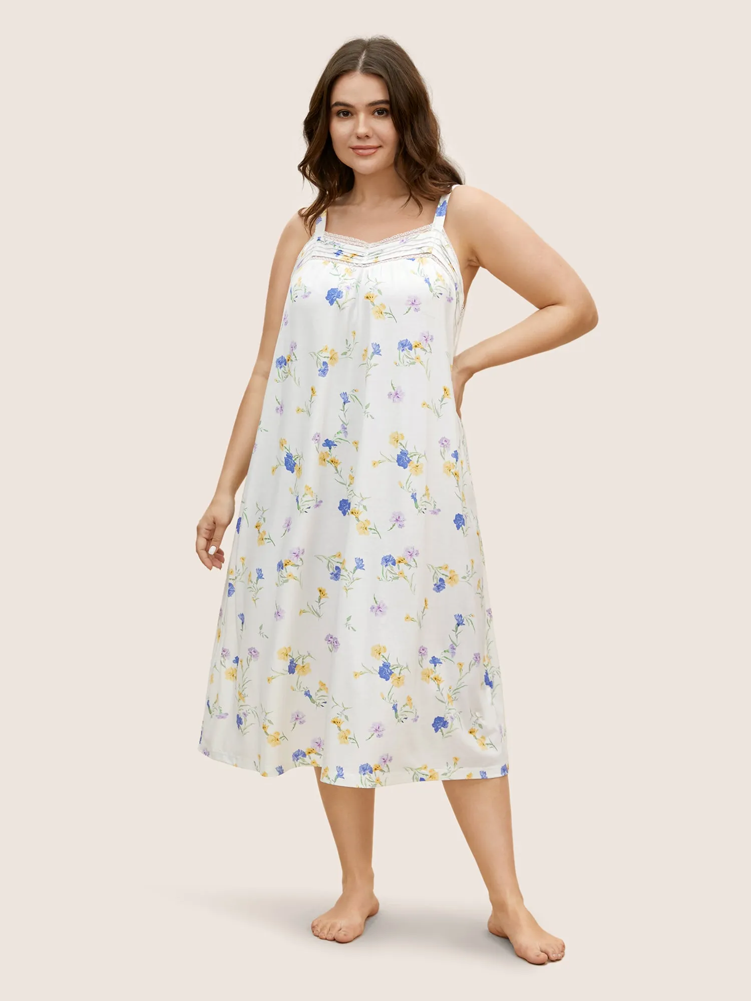 Floral Print Guipure Lace Pleated Sleep Dress sold by Bloomchic product image thumbnail 2