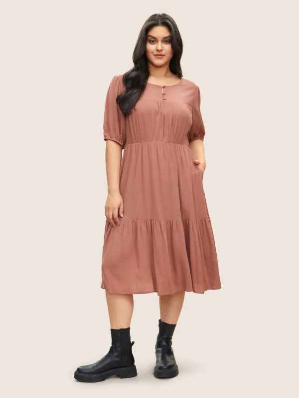 Elastic Waist Patchwork Gathered Rayon Dress sold by Bloomchic