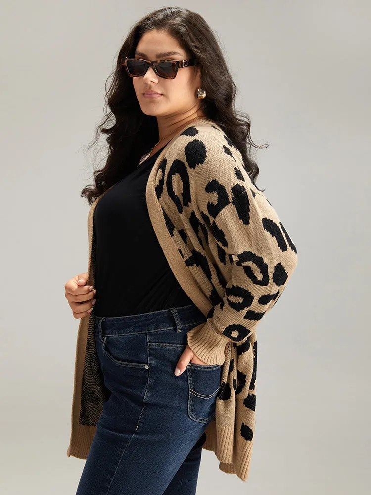 Leopard Elastic Cuffs Drop Shoulder Cardigan sold by Bloomchic product image thumbnail 3