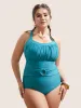 Solid Buckle Detail Gathered One Piece Swimsuit sold by Bloomchic