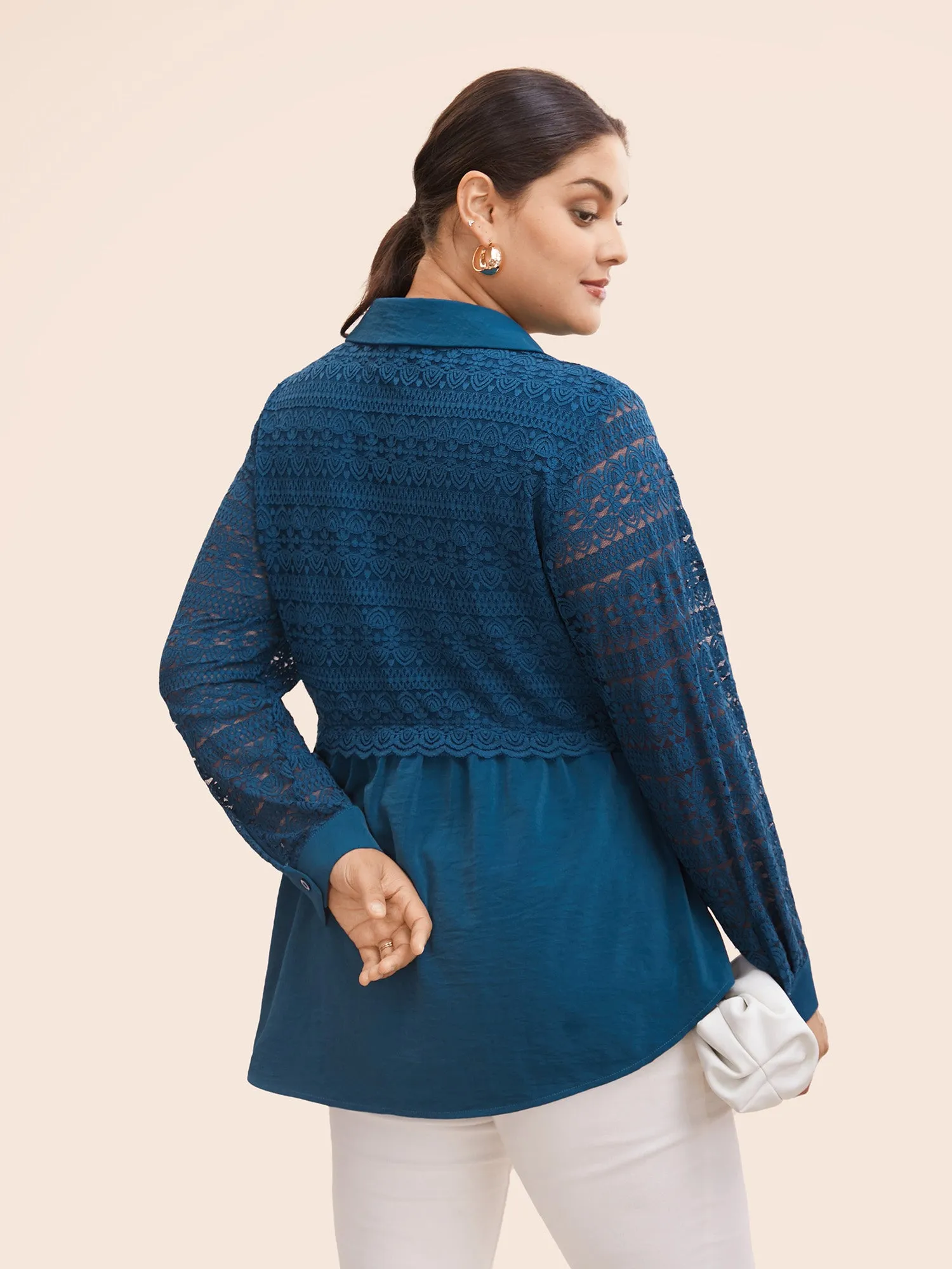 Shirt Collar Crochet Lace Stretch Blouse sold by Bloomchic product image thumbnail 4