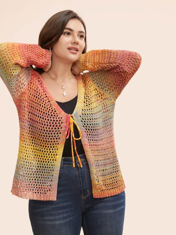 Ombre Cut Out Contrast Tie Knot Cardigan sold by Bloomchic