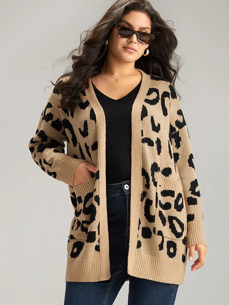 Leopard Elastic Cuffs Drop Shoulder Cardigan sold by Bloomchic