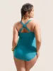 Solid Buckle Detail Gathered One Piece Swimsuit sold by Bloomchic
