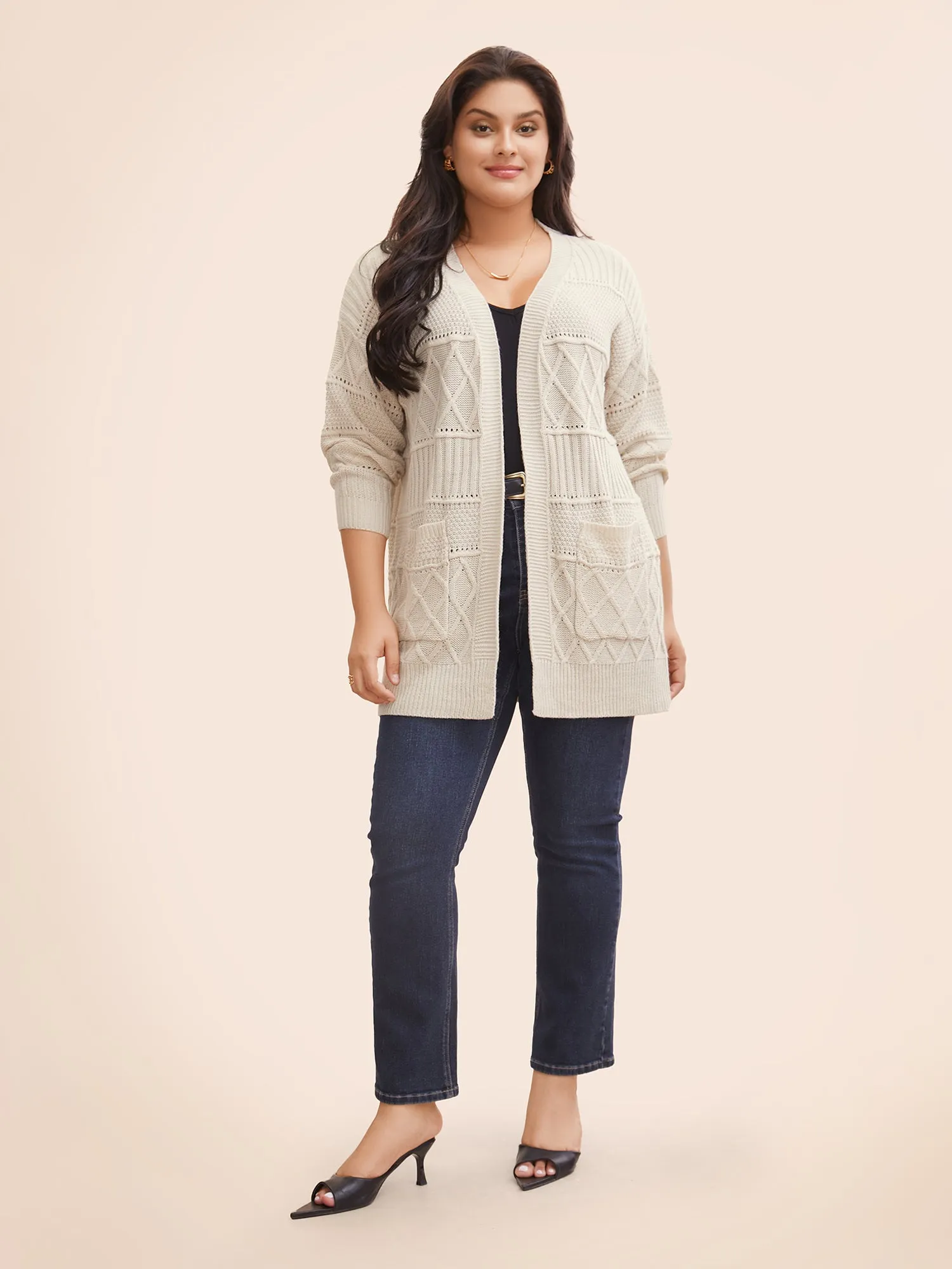 Plain Textured Open Front Pocket Cardigan sold by Bloomchic product image thumbnail 3