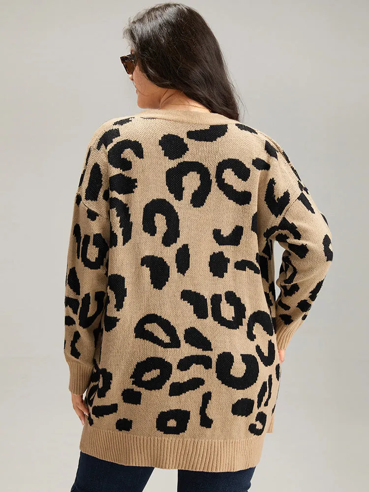 Leopard Elastic Cuffs Drop Shoulder Cardigan sold by Bloomchic product image thumbnail 2
