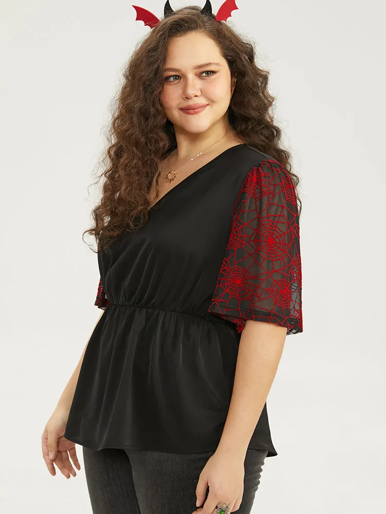 Halloween Spider Web Mesh Patchwork Elastic Waist Blouse sold by Bloomchic product image thumbnail 3