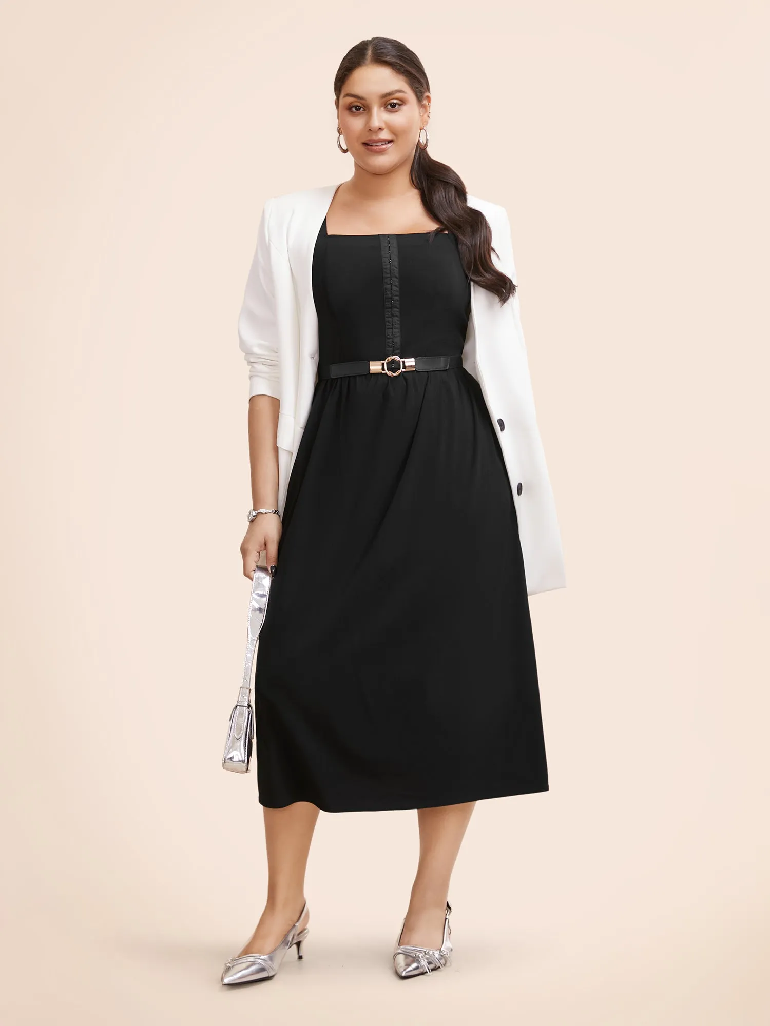 Stretch Woven Pleated Flare Vest Midi Dress sold by Bloomchic product image thumbnail 3