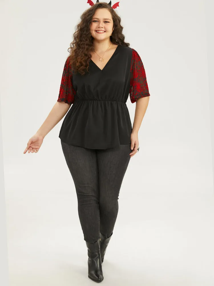 Halloween Spider Web Mesh Patchwork Elastic Waist Blouse sold by Bloomchic product image thumbnail 4