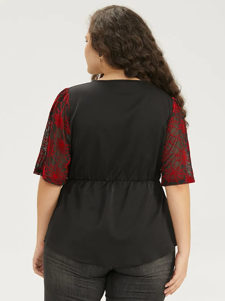 Halloween Spider Web Mesh Patchwork Elastic Waist Blouse sold by Bloomchic product image thumbnail 5