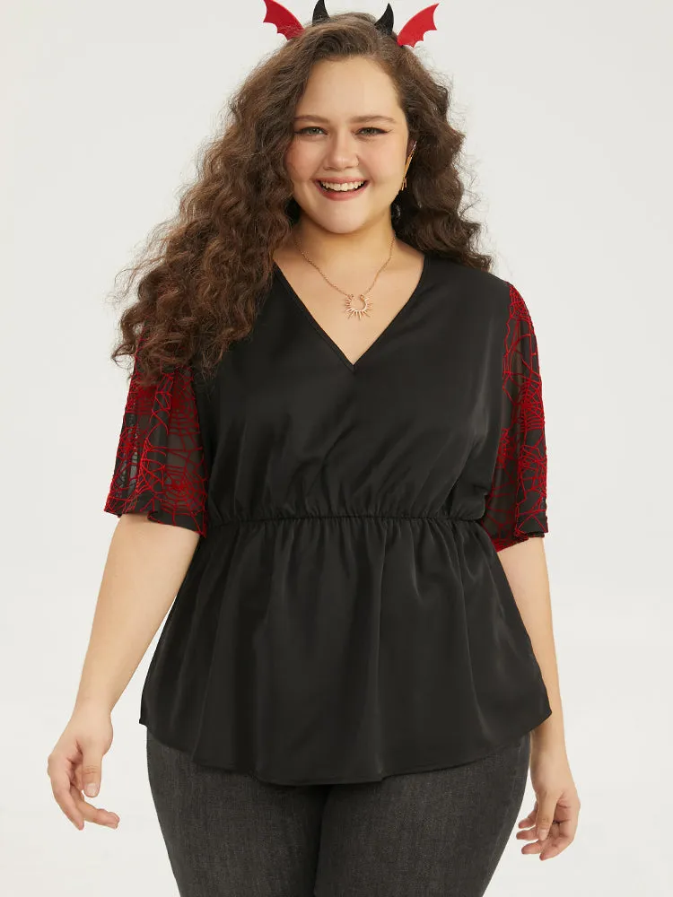 Halloween Spider Web Mesh Patchwork Elastic Waist Blouse sold by Bloomchic product image thumbnail 2