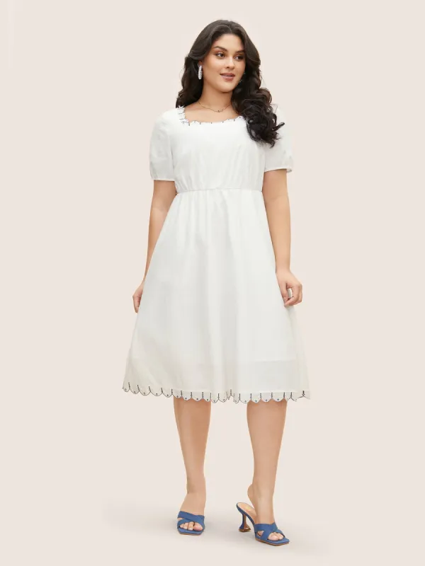Cotton Lace collar Lantern Sleeve Midi Dress sold by Bloomchic