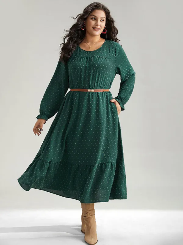 Plisse Polka Dot Pocket Layered Hem Dress sold by Bloomchic