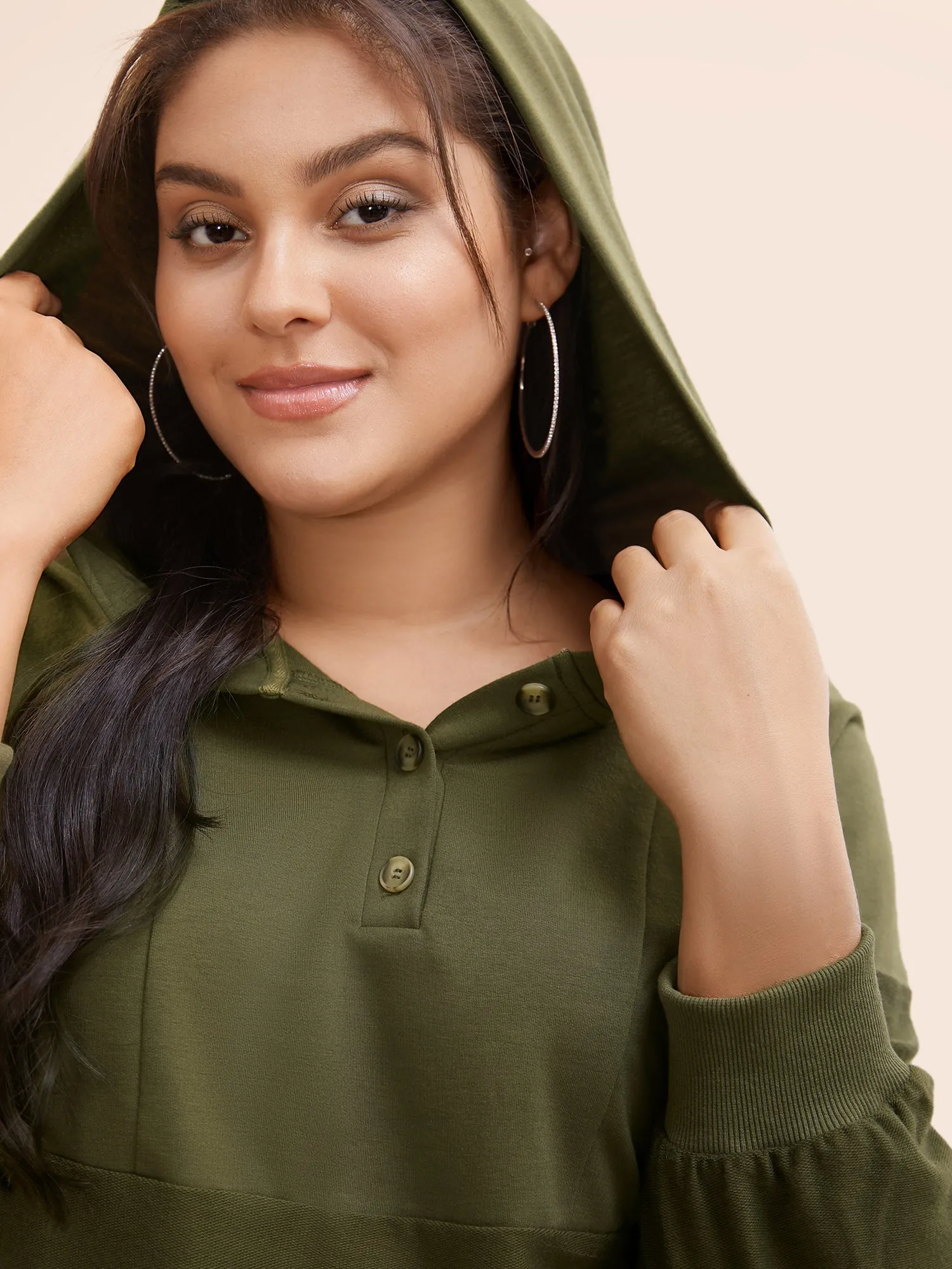 Solid Button Up Raglan Sleeve Hooded Sweatshirt sold by Bloomchic product image thumbnail 4
