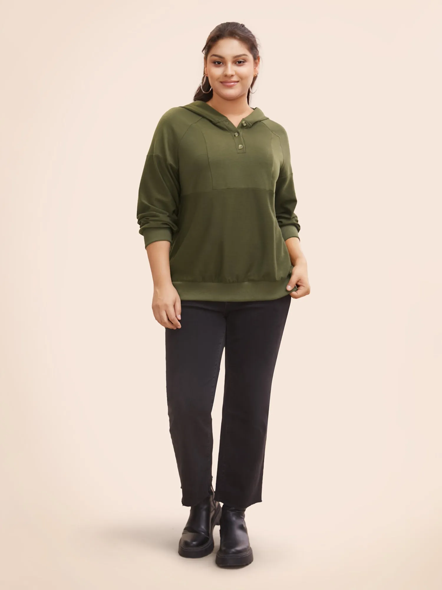 Solid Button Up Raglan Sleeve Hooded Sweatshirt sold by Bloomchic product image thumbnail 3