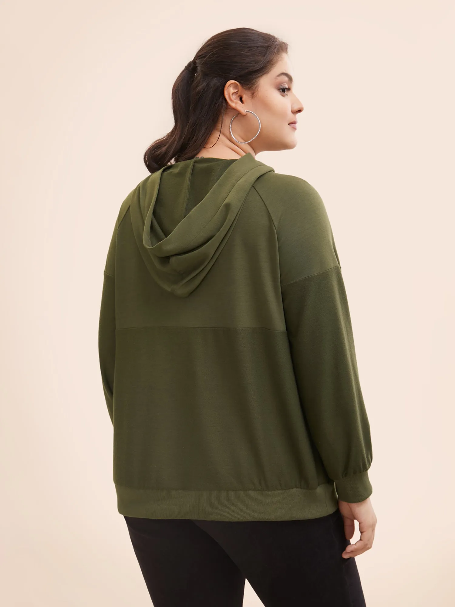 Solid Button Up Raglan Sleeve Hooded Sweatshirt sold by Bloomchic product image thumbnail 2