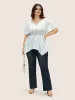 Striped Drawstring Hanky Hem Blouse sold by Bloomchic