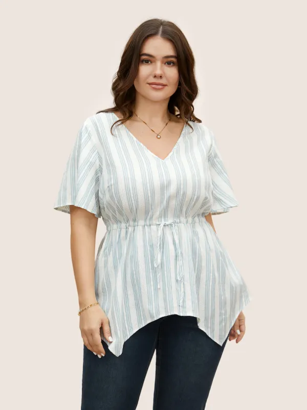 Striped Drawstring Hanky Hem Blouse sold by Bloomchic