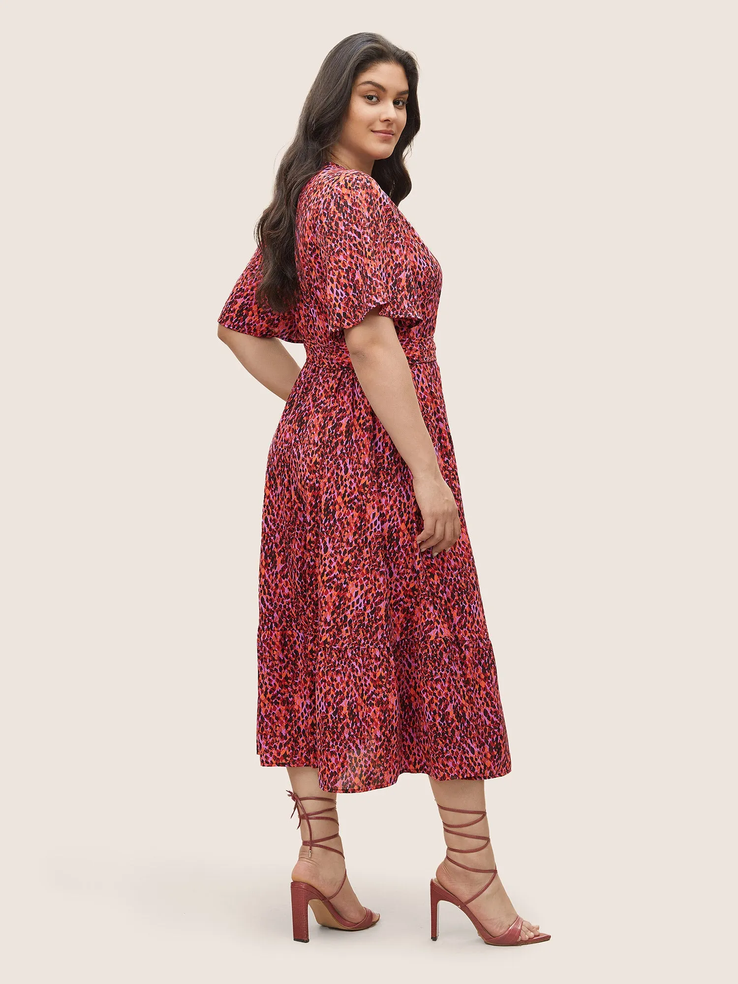 Allover Print Elastic Waist Belted Wrap Dress sold by Bloomchic product image thumbnail 3