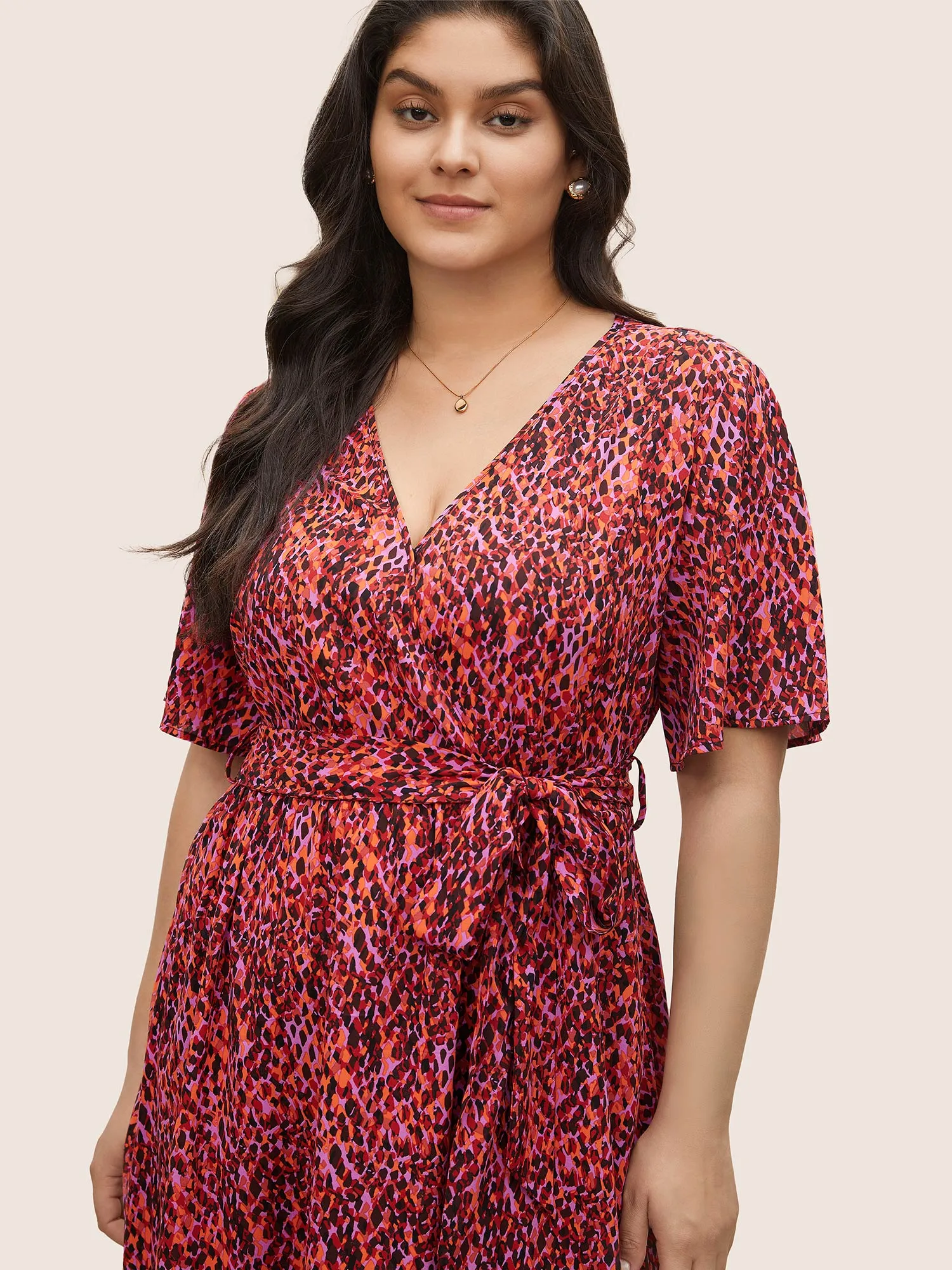 Allover Print Elastic Waist Belted Wrap Dress sold by Bloomchic product image thumbnail 4