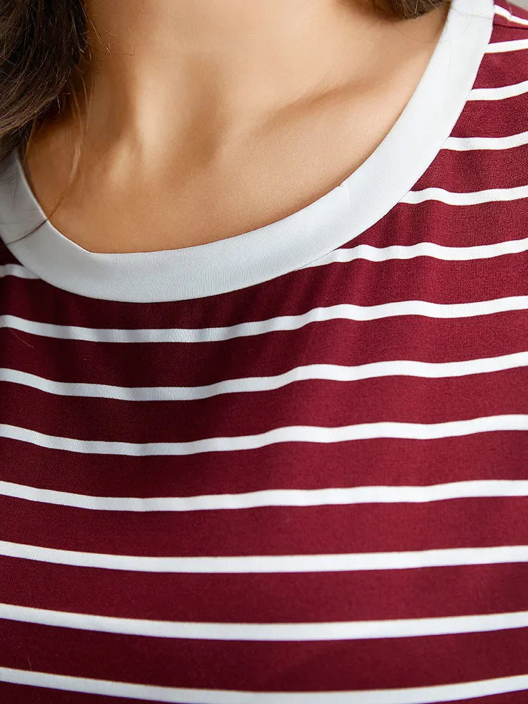 Striped Drawstring Batwing Sleeve T-shirt sold by Bloomchic product image thumbnail 5