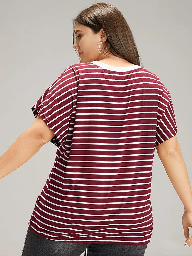 Striped Drawstring Batwing Sleeve T-shirt sold by Bloomchic product image thumbnail 3