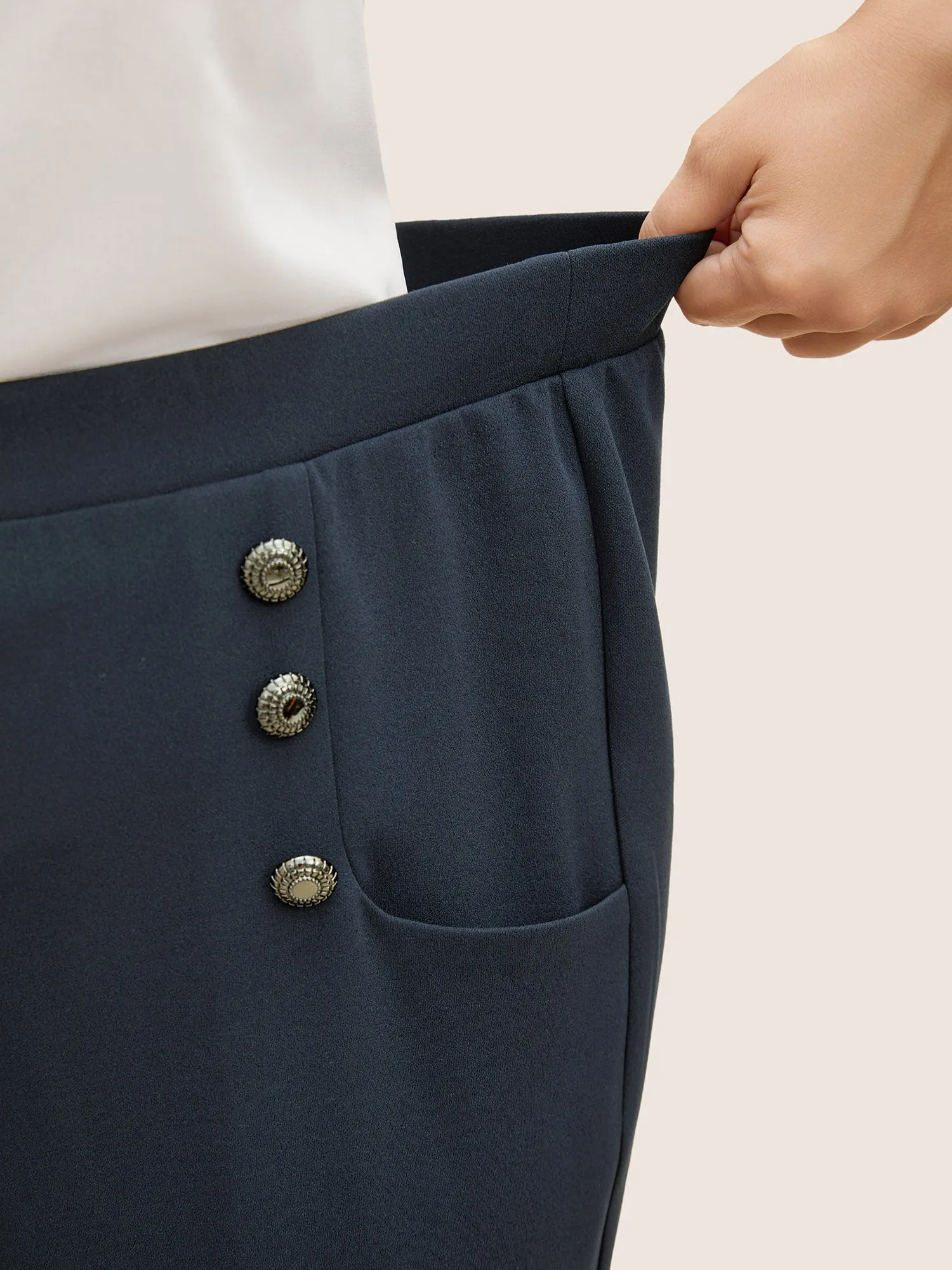 Silver-Button Wide-Leg Pants sold by Bloomchic product image thumbnail 4