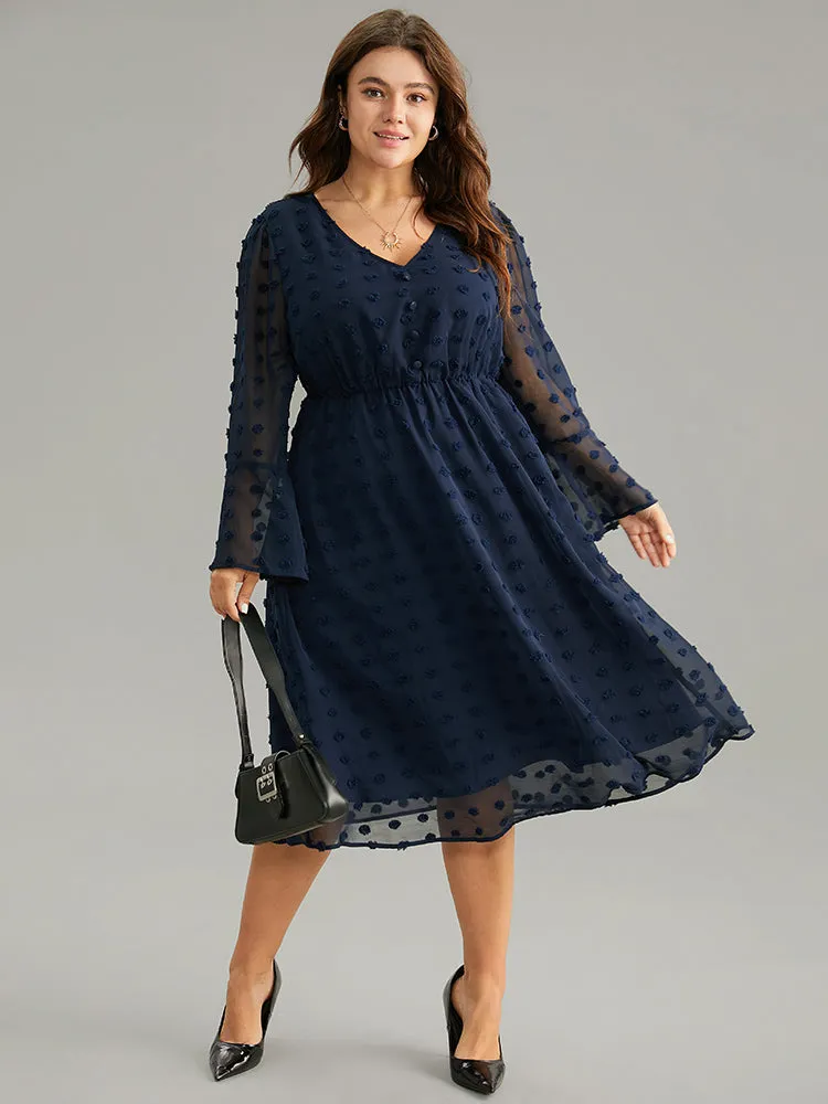 Plain Texture Elastic Waist Jacquard Dress sold by Bloomchic