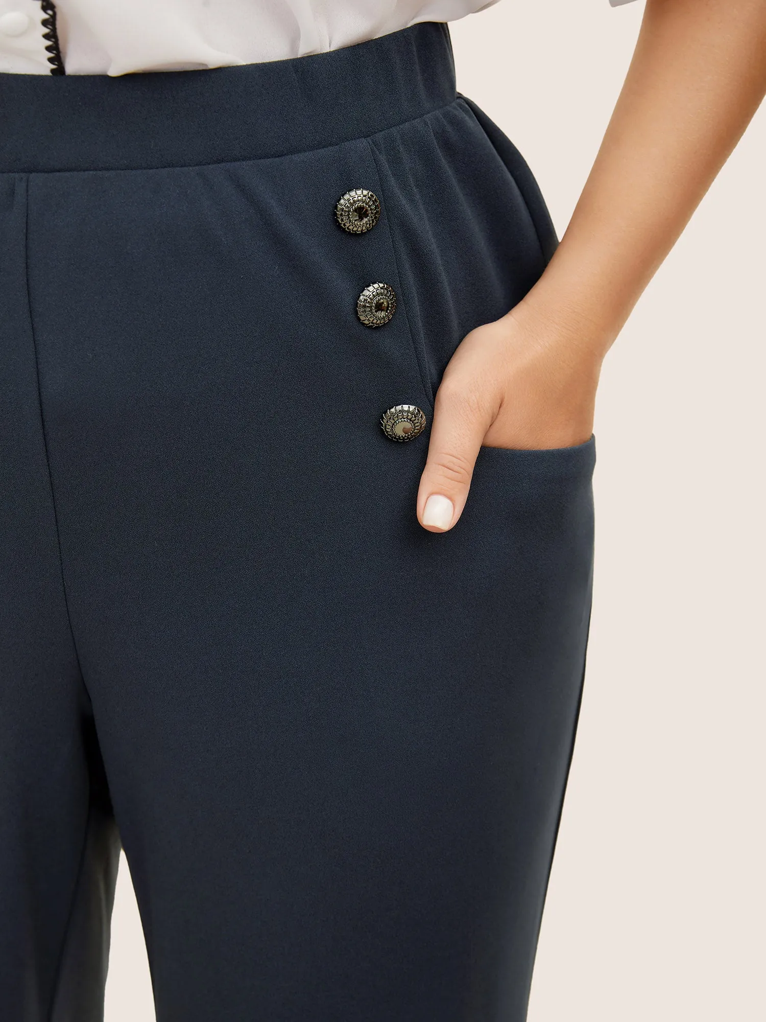 Silver-Button Wide-Leg Pants sold by Bloomchic product image thumbnail 5