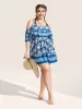 Off Shoulder Boho Print Ruffle Trim Swim Dress sold by Bloomchic