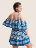 Off Shoulder Boho Print Ruffle Trim Swim Dress sold by Bloomchic