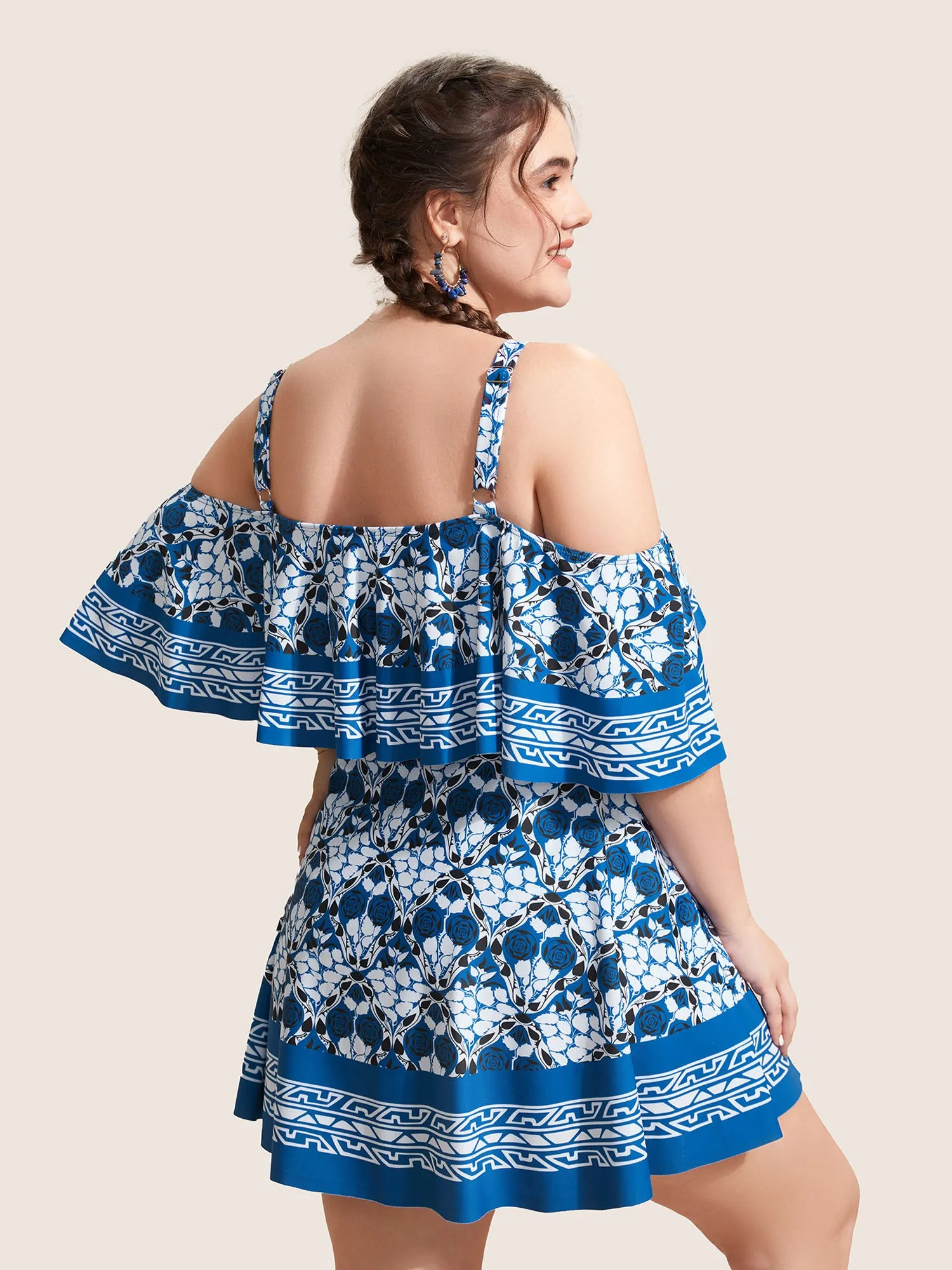 Off Shoulder Boho Print Ruffle Trim Swim Dress sold by Bloomchic product image thumbnail 2