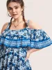 Off Shoulder Boho Print Ruffle Trim Swim Dress sold by Bloomchic