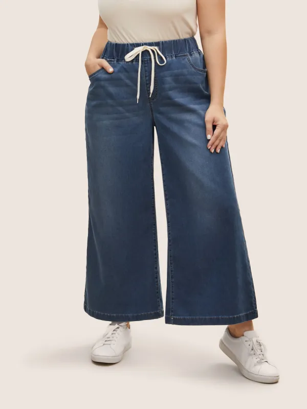 Dark Wash Drawstring Wide Leg Jeans sold by Bloomchic