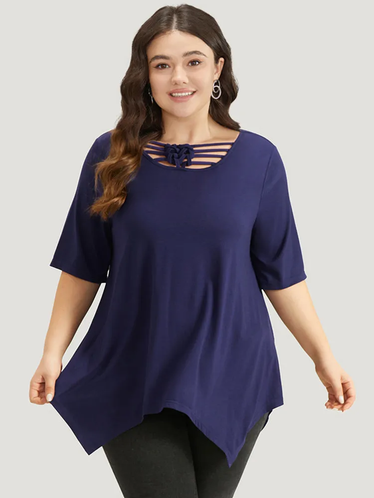 Halloween Plain Crisscross Knot Hanky Hem T-shirt sold by Bloomchic