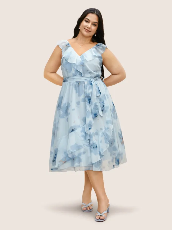Watercolor Floral Wrap Belted Midi Dress sold by Bloomchic