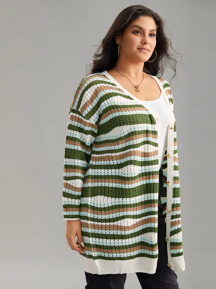 Striped Contrast Button Up Hollow Out Cardigan sold by Bloomchic product image thumbnail 5