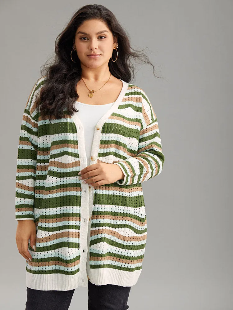 Striped Contrast Button Up Hollow Out Cardigan sold by Bloomchic product image thumbnail 3