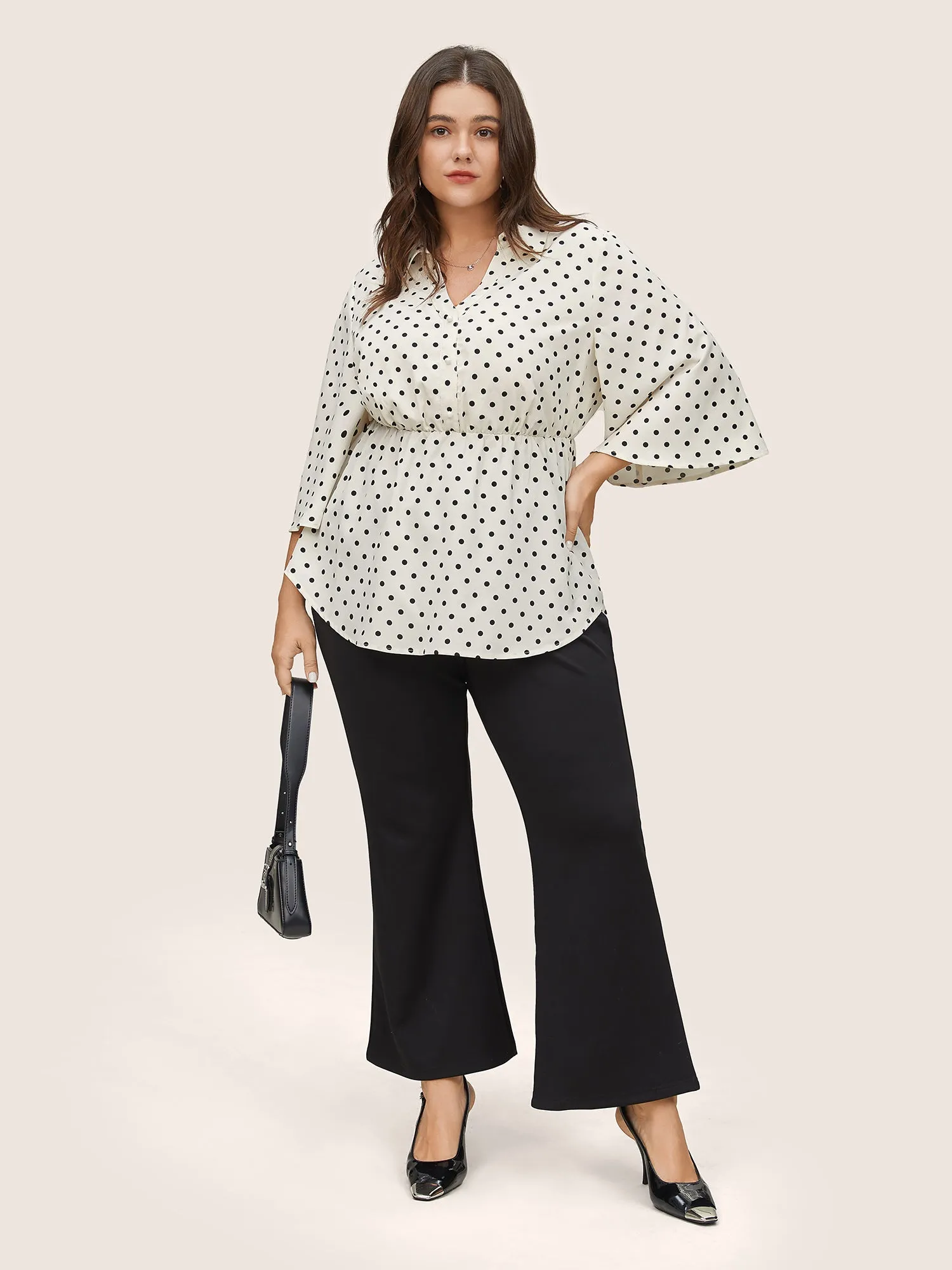 Polka Dot Button Detail Arc Hem Blouse sold by Bloomchic product image thumbnail 2
