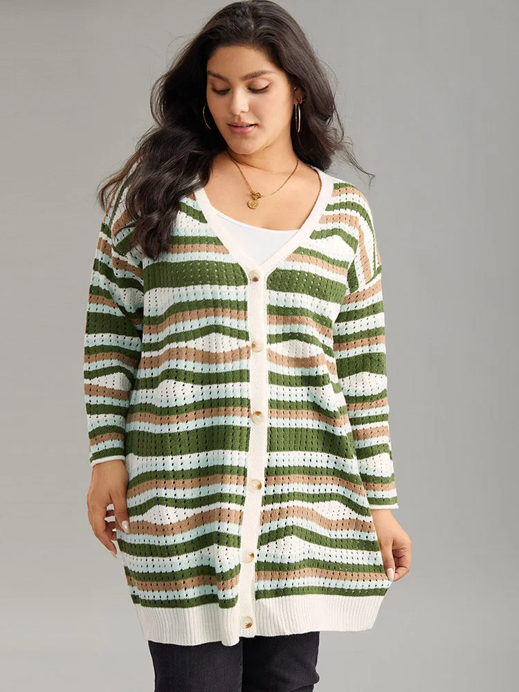 Striped Contrast Button Up Hollow Out Cardigan sold by Bloomchic product image thumbnail 4