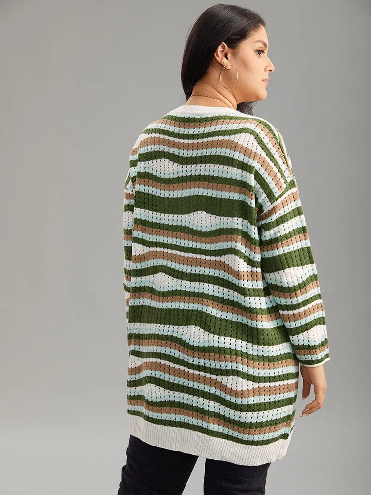 Striped Contrast Button Up Hollow Out Cardigan sold by Bloomchic product image thumbnail 2