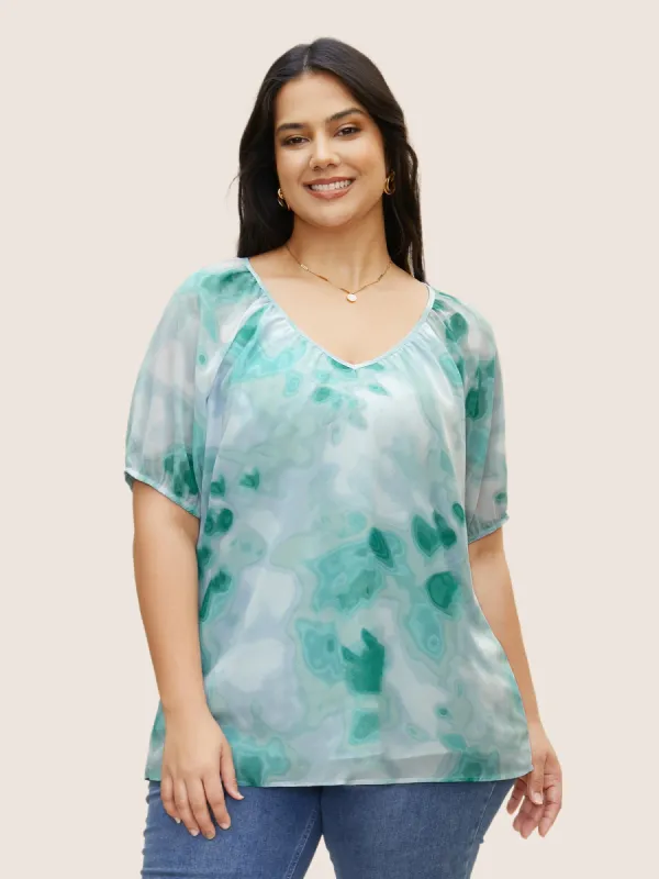 Synthetic Texture Raglan Sleeve Gathered Blouse sold by Bloomchic