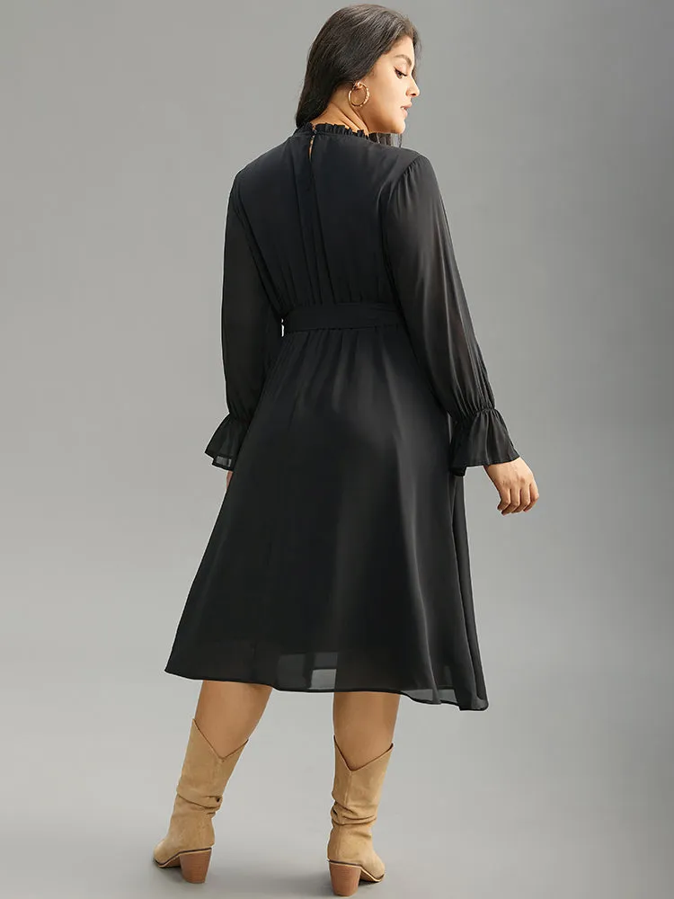 Plain Pleated Stand Collar Shirred Ruffles Dress sold by Bloomchic product image thumbnail 5