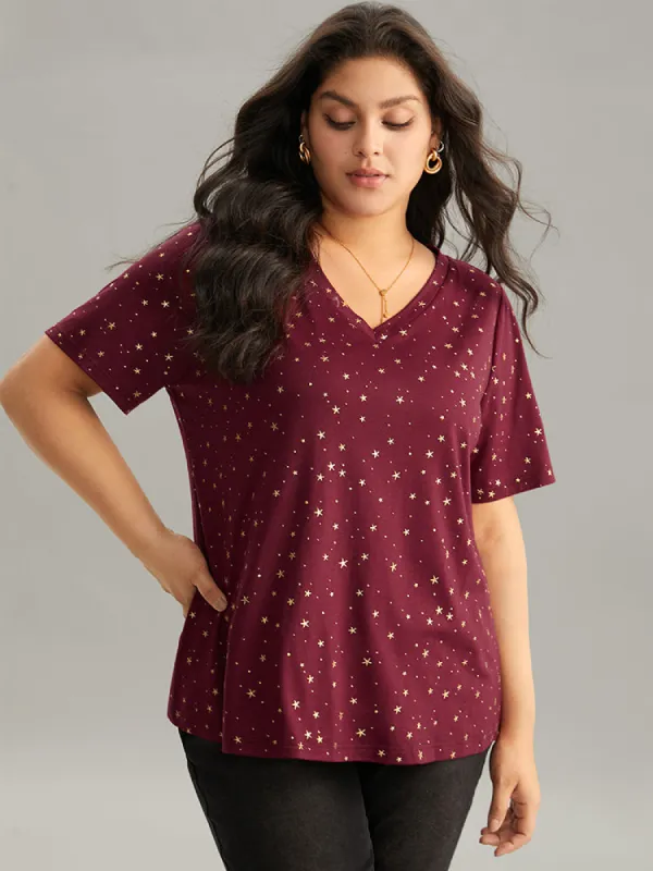 Star Polka Dot V Neck T-shirt sold by Bloomchic
