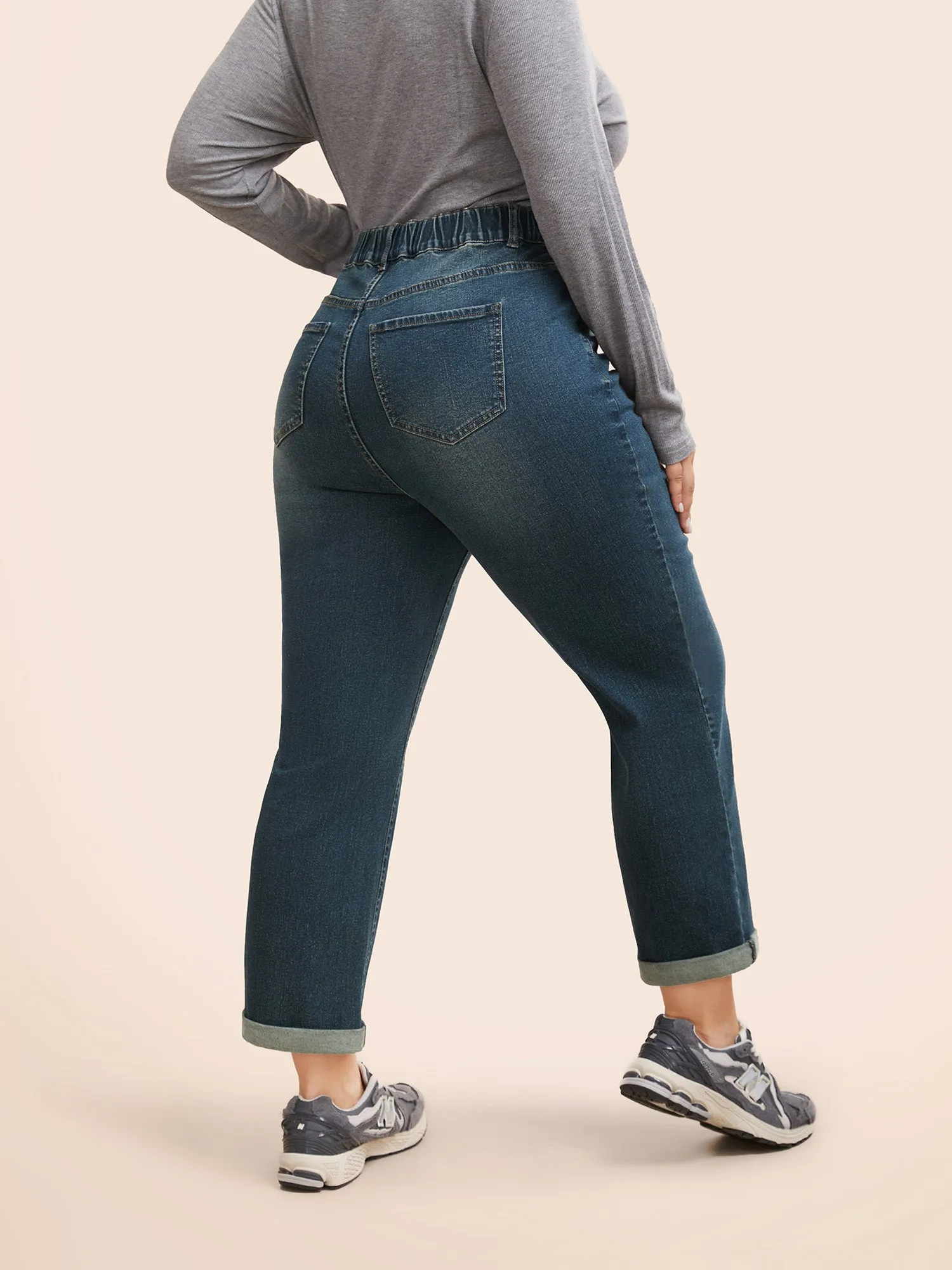 Medium Wash Button Up Roll Hem Jeans sold by Bloomchic product image thumbnail 2