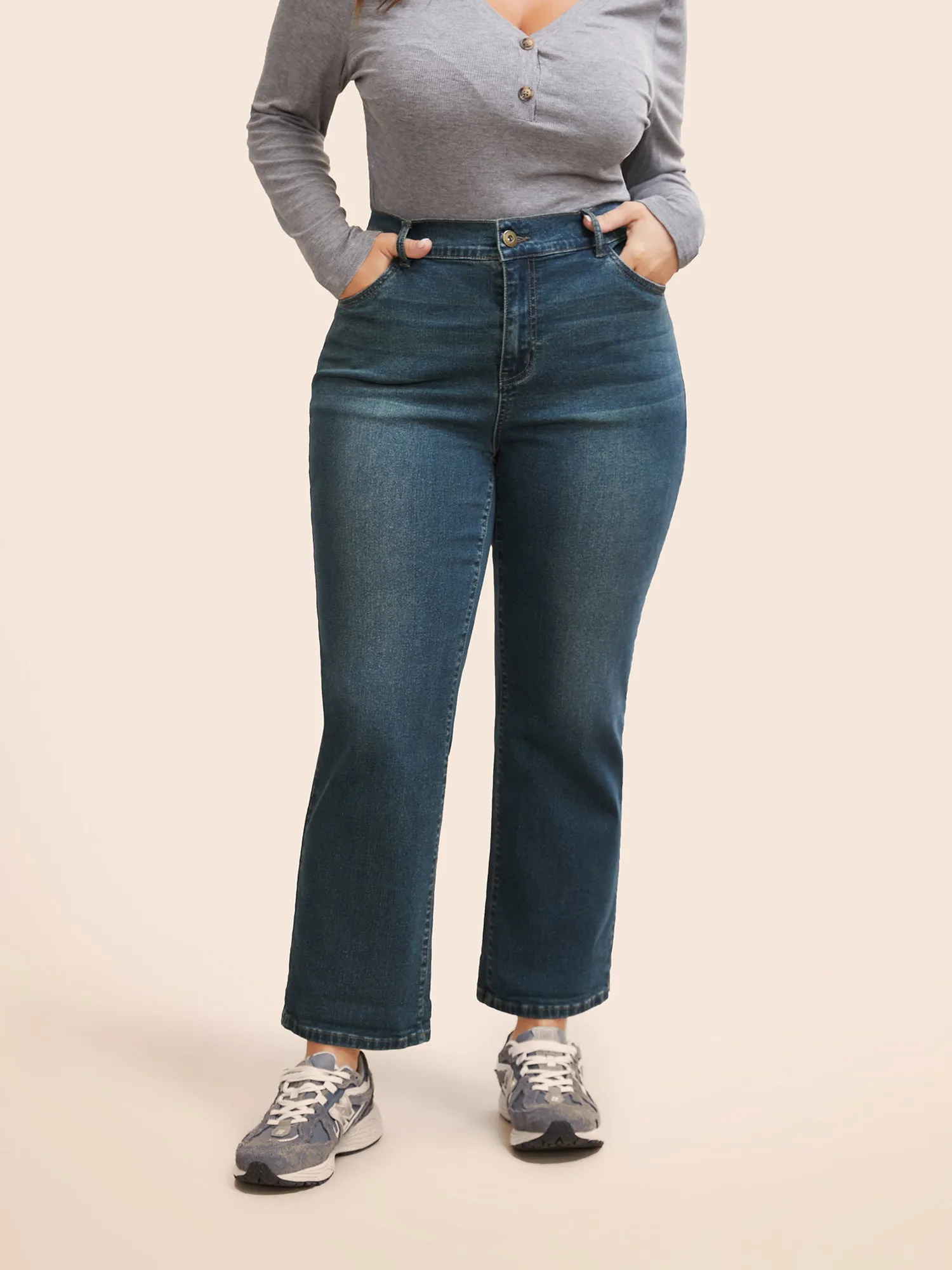 Medium Wash Button Up Roll Hem Jeans sold by Bloomchic product image thumbnail 4